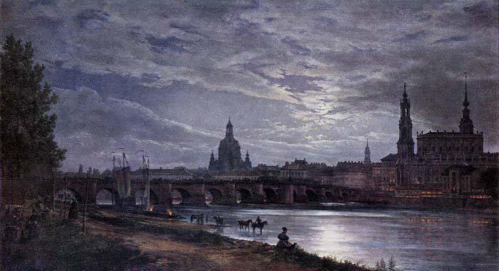 johann christian Claussen Dahl View of Dresden at Full Moon Germany oil painting art